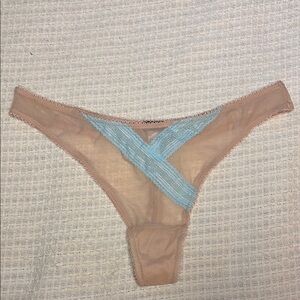 Tan and Blue Color-Blocked Thong